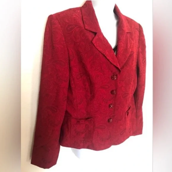 VTG 90s Giorgio Sant’Angelo Cranberry Brocade Blazer Rose Buttons Bow Detail 12 - Picture 4 of 9